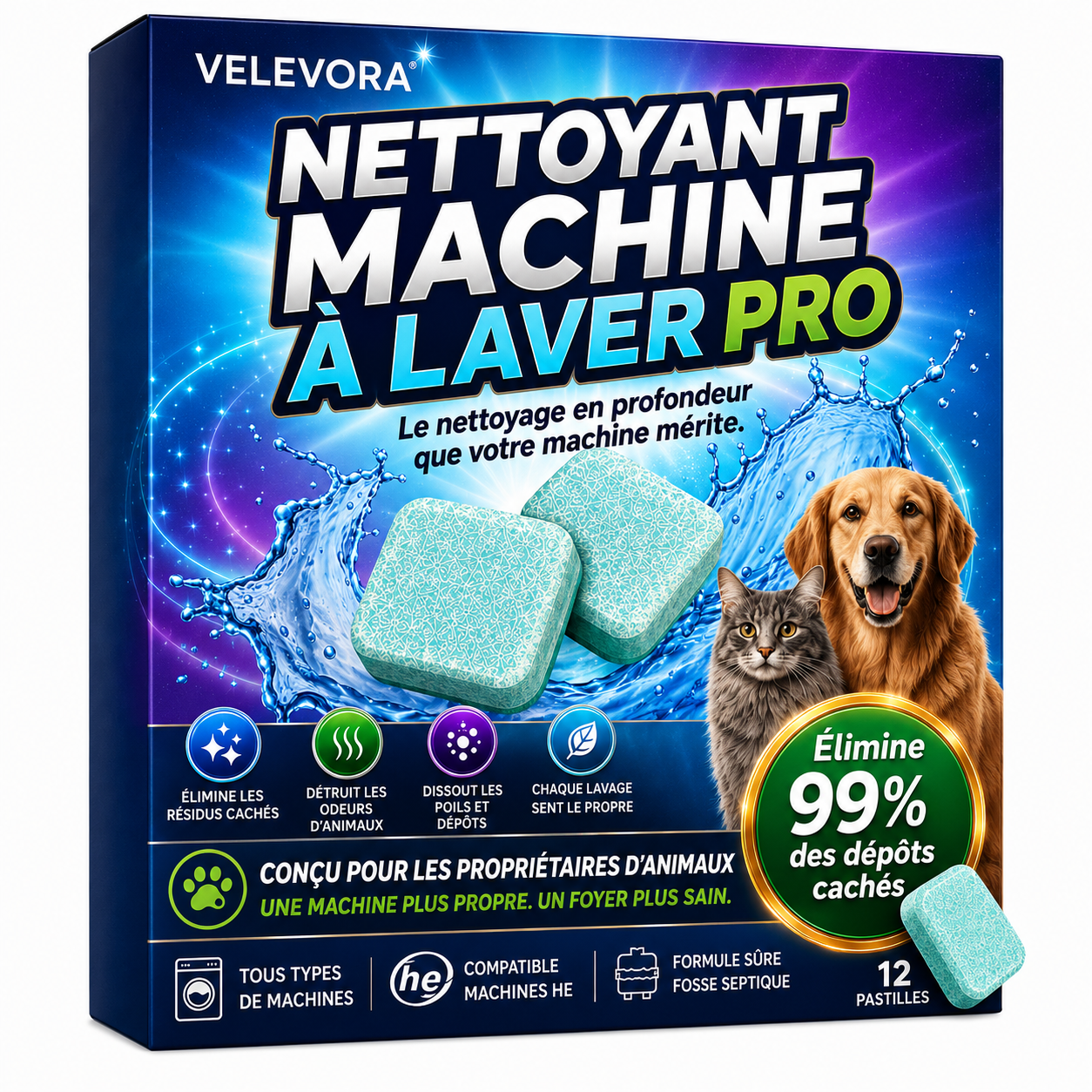 VELEVORA – NETTOYANT MACHINE À LAVER PRO