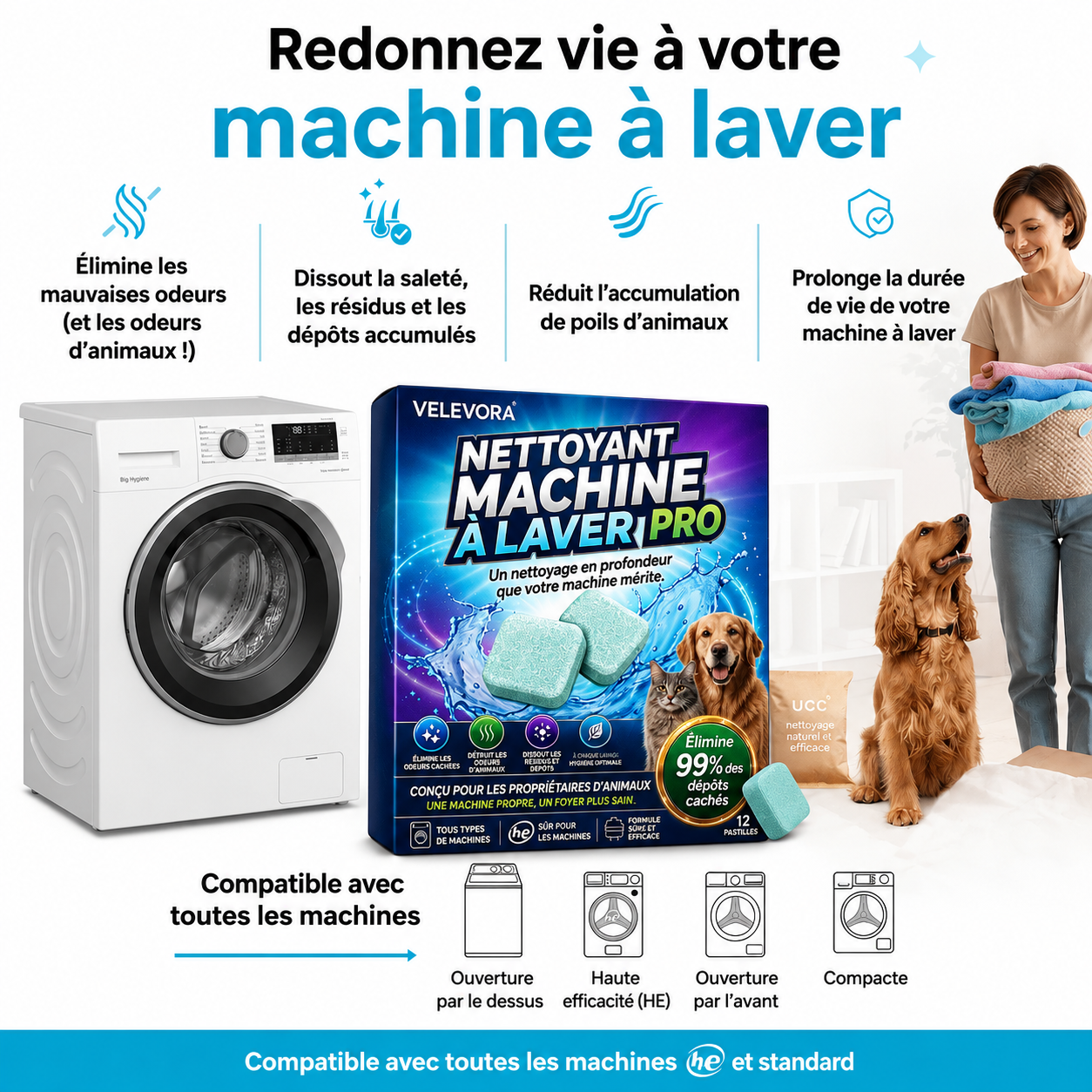 VELEVORA – NETTOYANT MACHINE À LAVER PRO